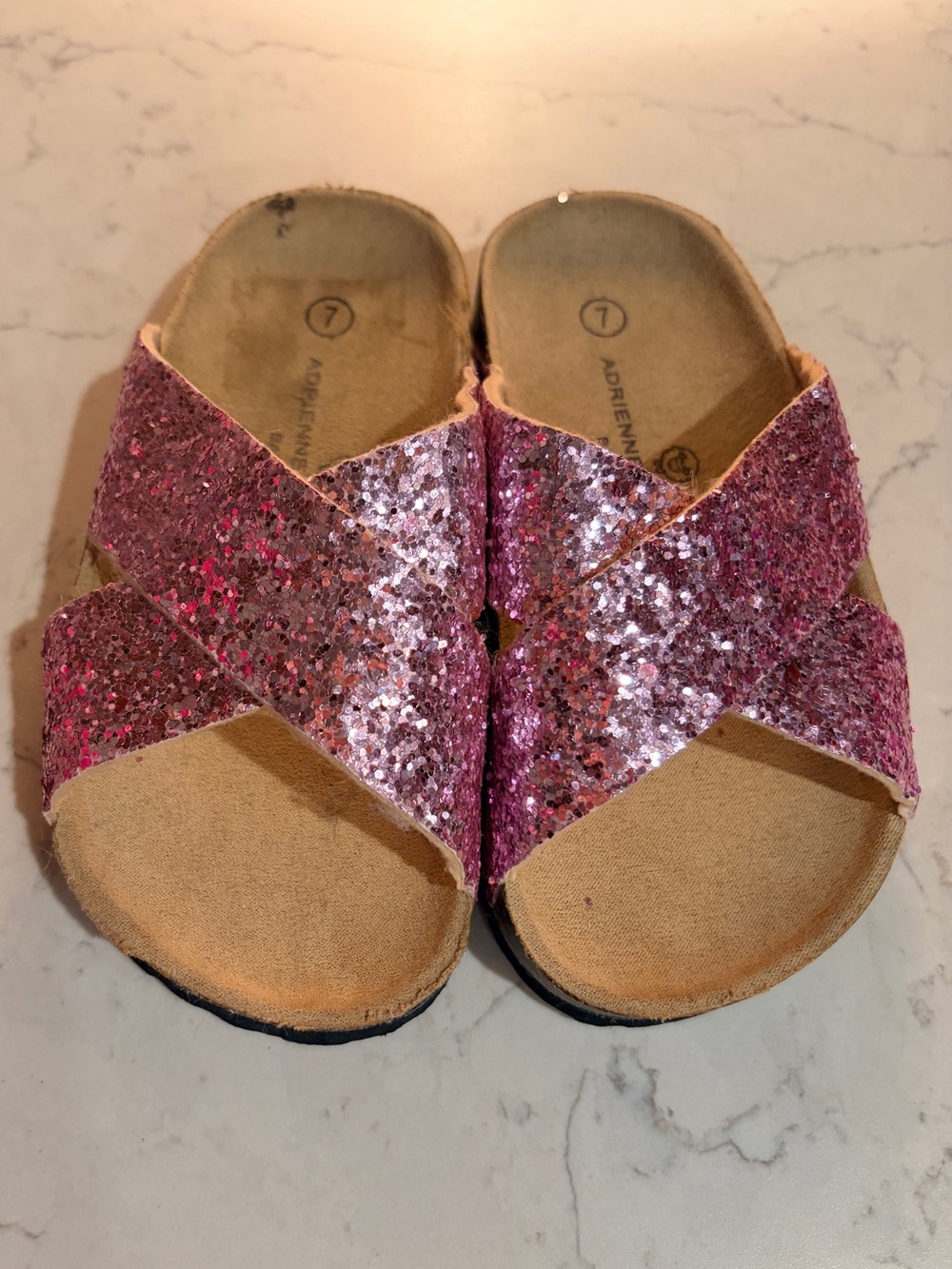 Adrienne Vittadini Pink Glitter Crisscross Kids Sandals Size 7